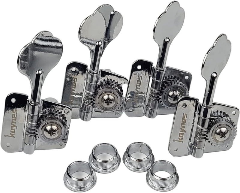 Kaynes Bass Tuners 1:26 Ratio Open Frame Silver Tuning Key Pegs Machine Head Tuners for Electric Jazz Precision Instruments (Chrome) - Image 2